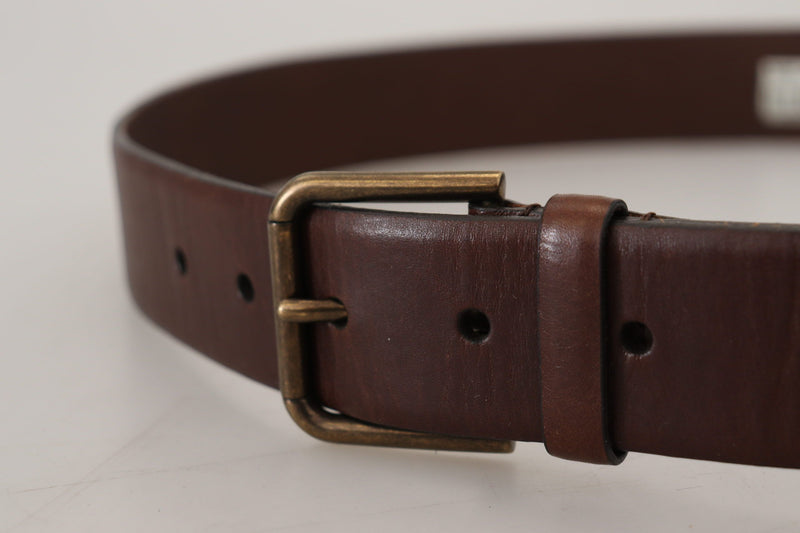 Ceinture Dolce & Gabbana marron en cuir avec boucle mousqueton en métal doré