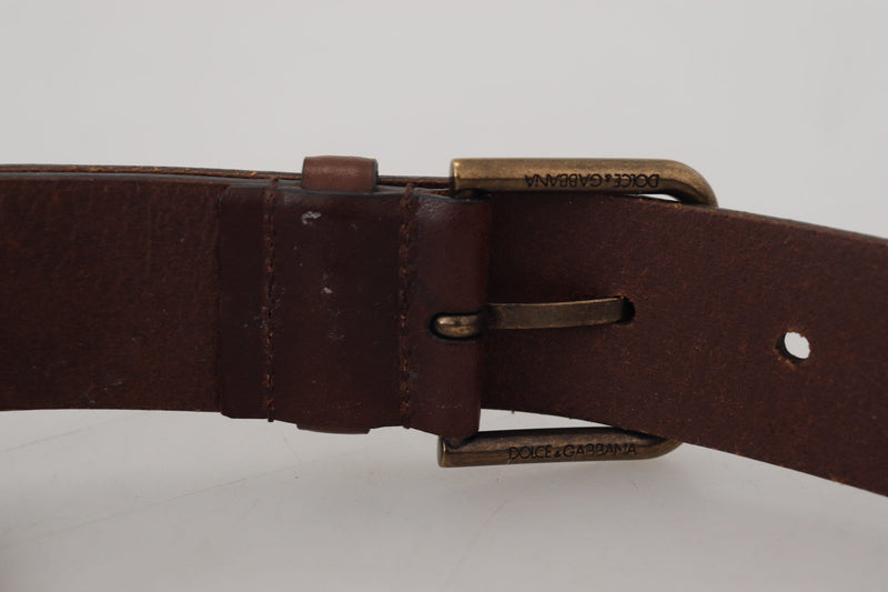 Ceinture Dolce & Gabbana marron en cuir avec boucle mousqueton en métal doré