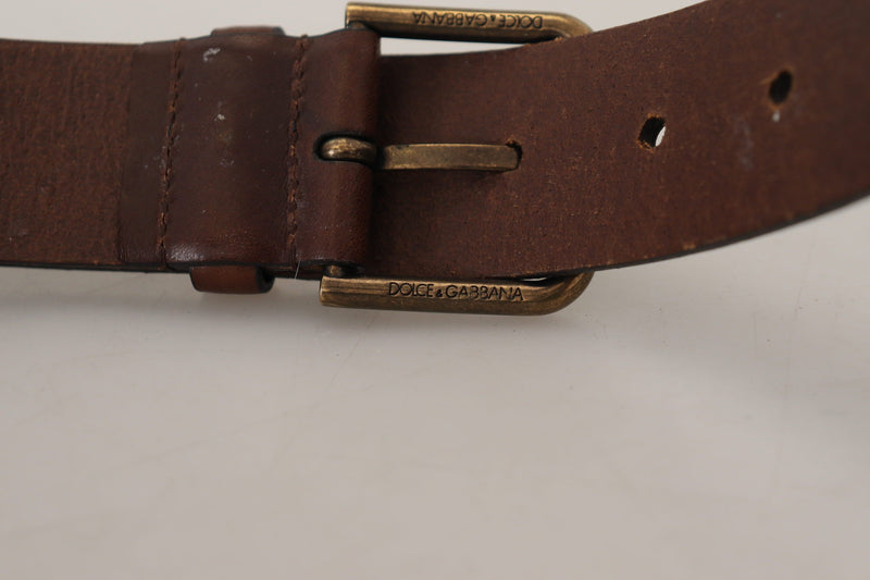 Ceinture Dolce & Gabbana marron en cuir avec boucle mousqueton en métal doré