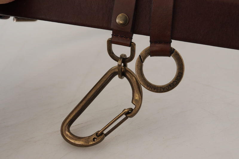 Ceinture Dolce & Gabbana marron en cuir avec boucle mousqueton en métal doré