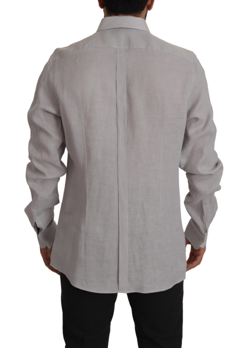 Camicia formale a maniche lunghe Dolce & Gabbana in lino grigio e oro