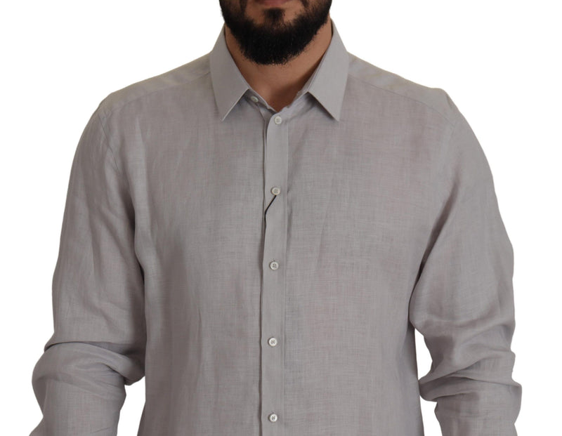 Camicia formale a maniche lunghe Dolce & Gabbana in lino grigio e oro
