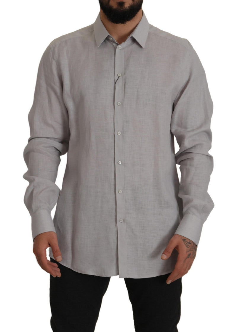 Camicia formale a maniche lunghe Dolce & Gabbana in lino grigio e oro