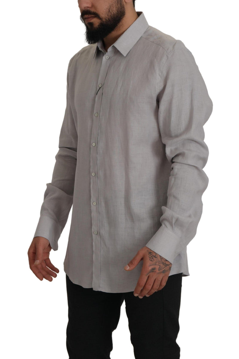 Camicia formale a maniche lunghe Dolce & Gabbana in lino grigio e oro