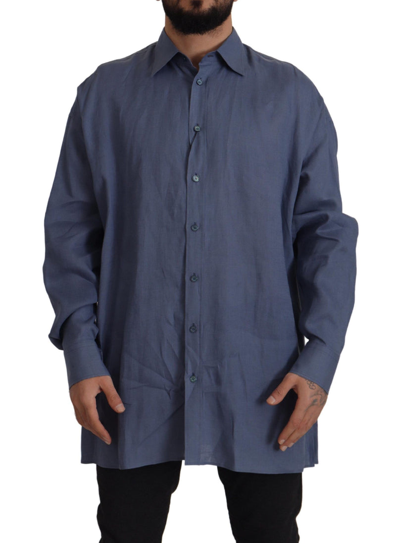 Chemise habillée ajustée pour homme en lin bleu foncé Dolce & Gabbana