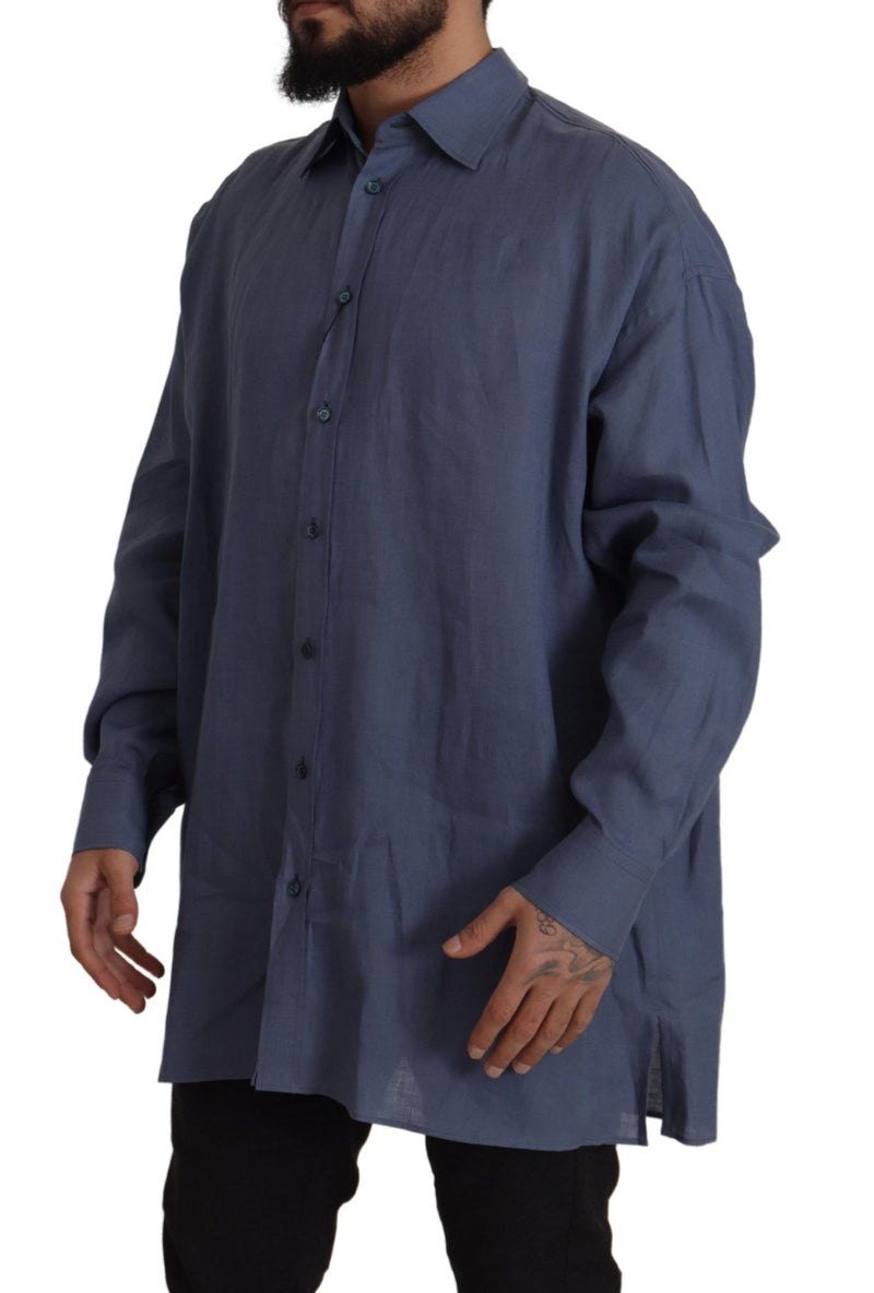 Chemise habillée ajustée pour homme en lin bleu foncé Dolce & Gabbana