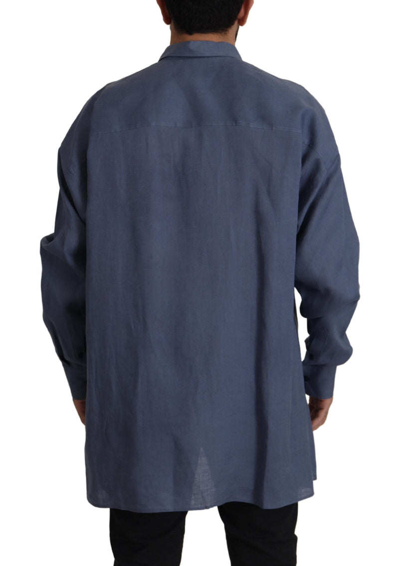 Chemise habillée ajustée pour homme en lin bleu foncé Dolce & Gabbana
