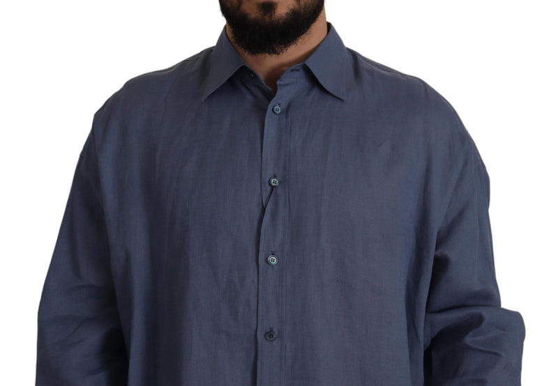 Chemise habillée ajustée pour homme en lin bleu foncé Dolce & Gabbana
