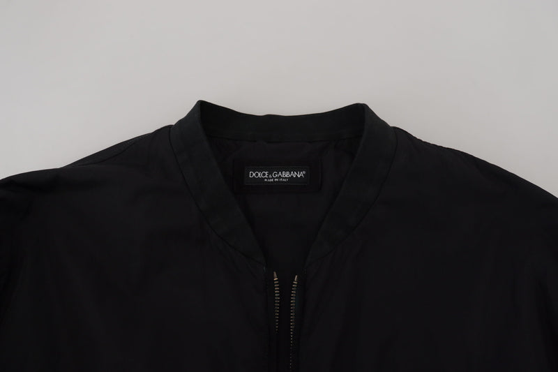 Dolce & Gabbana Black Nylon Logo Bomber Zipper Jacket