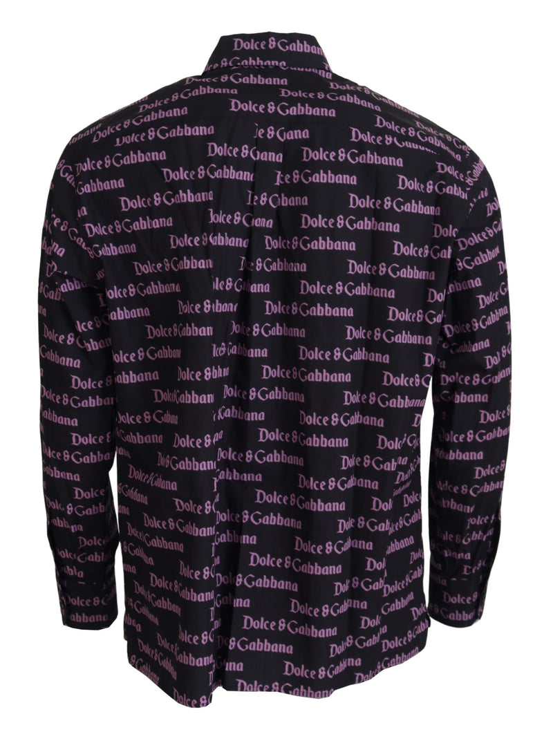 Camisa social slim preta e roxa com logo Dolce & Gabbana