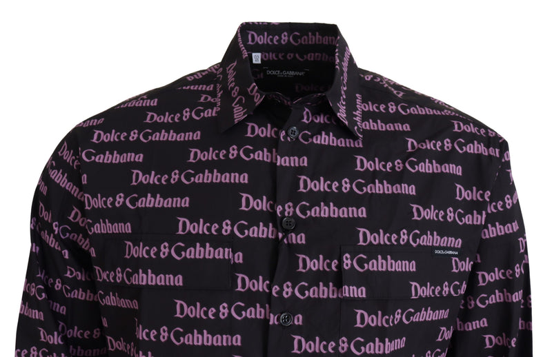 Camisa social slim preta e roxa com logo Dolce & Gabbana