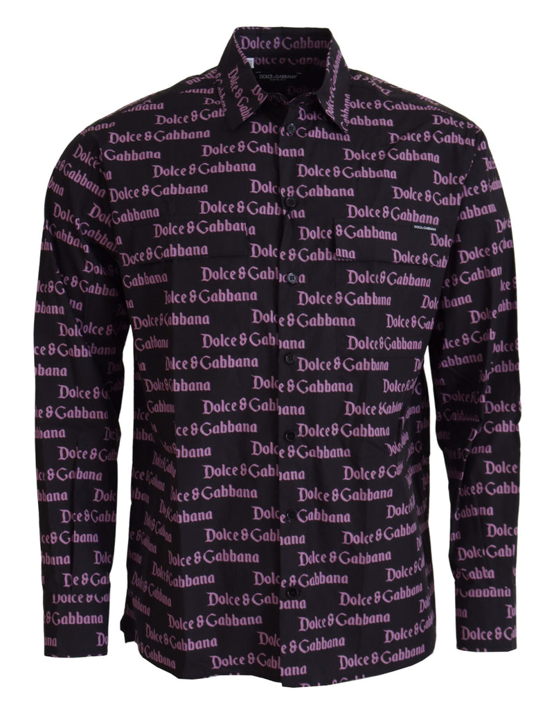 Camisa social slim preta e roxa com logo Dolce & Gabbana
