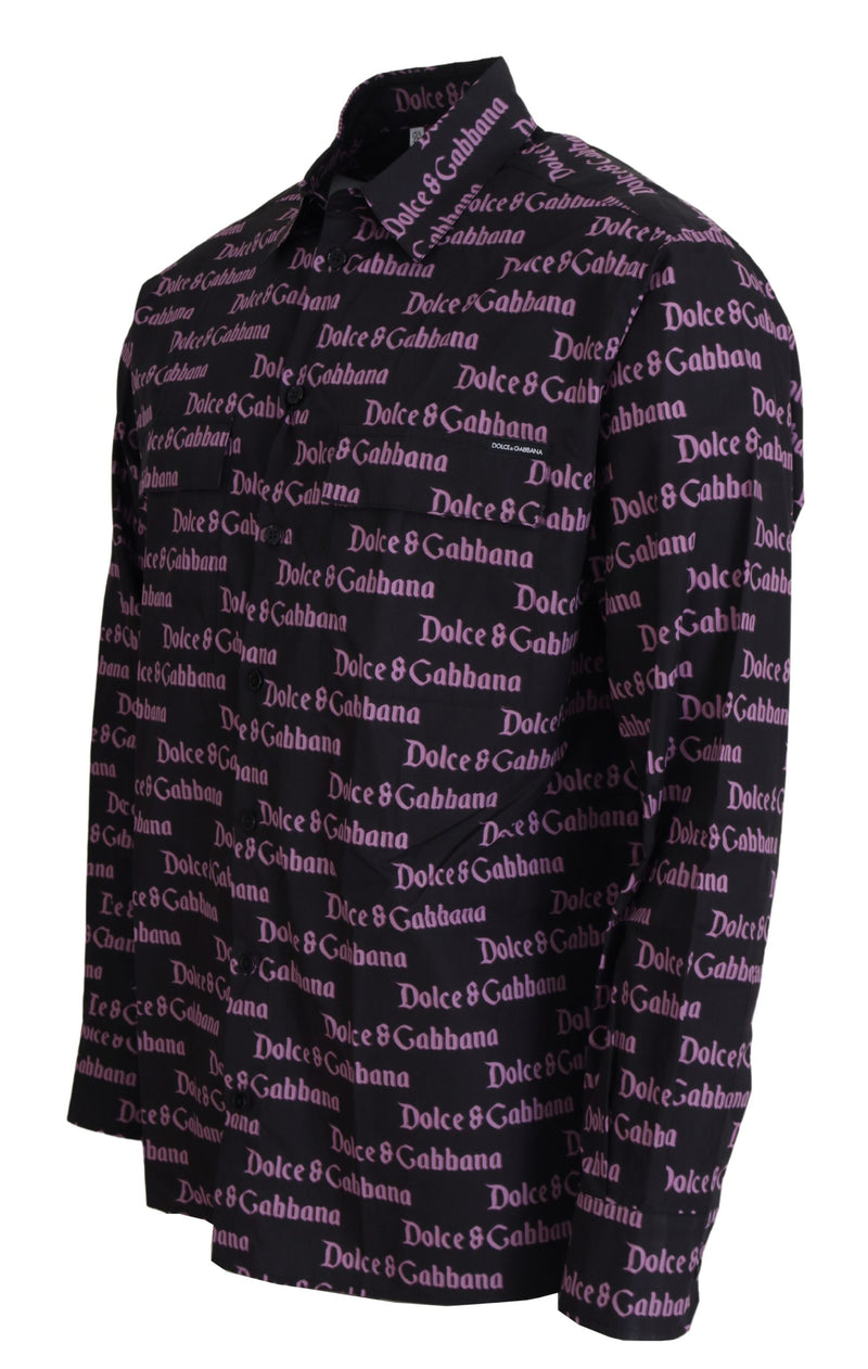 Camisa social slim preta e roxa com logo Dolce & Gabbana