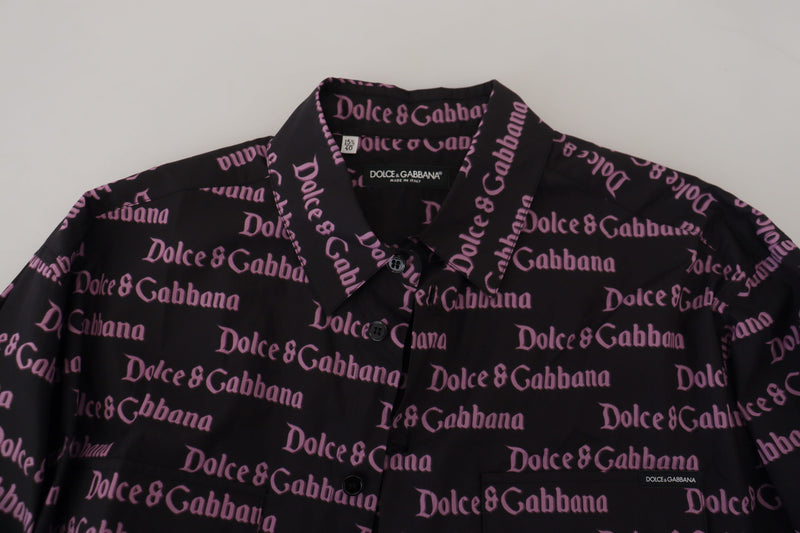 Camisa social slim preta e roxa com logo Dolce & Gabbana