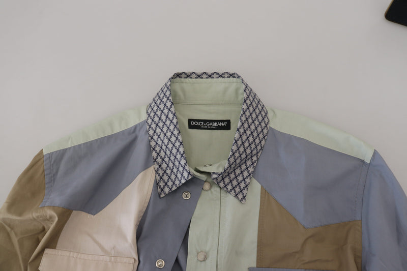 Camisa slim de algodão multicolorida em patchwork Dolce & Gabbana