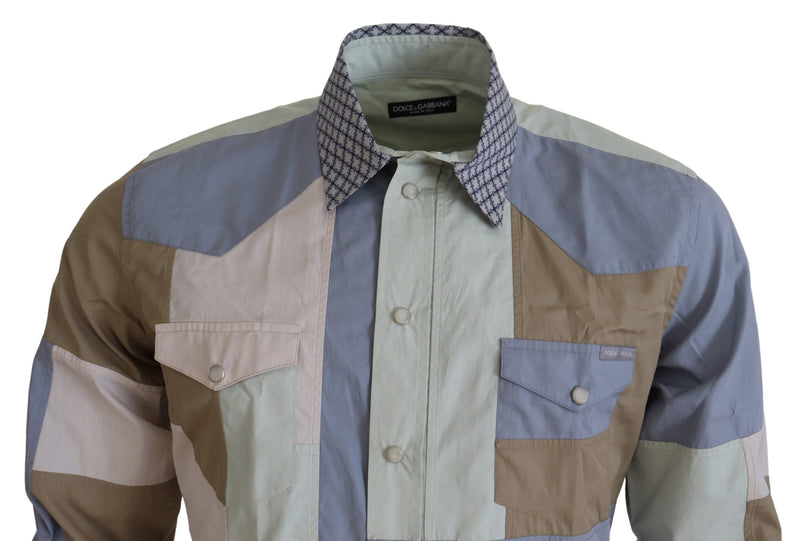 Camisa slim de algodão multicolorida em patchwork Dolce & Gabbana