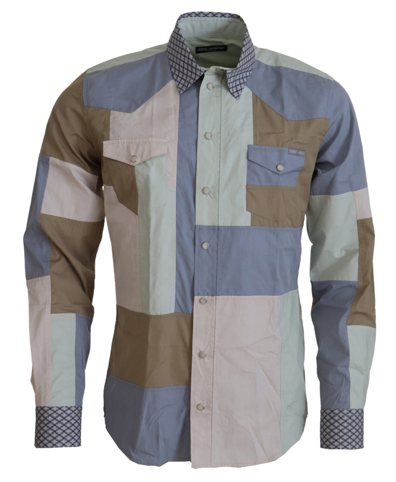 Camisa slim de algodão multicolorida em patchwork Dolce & Gabbana