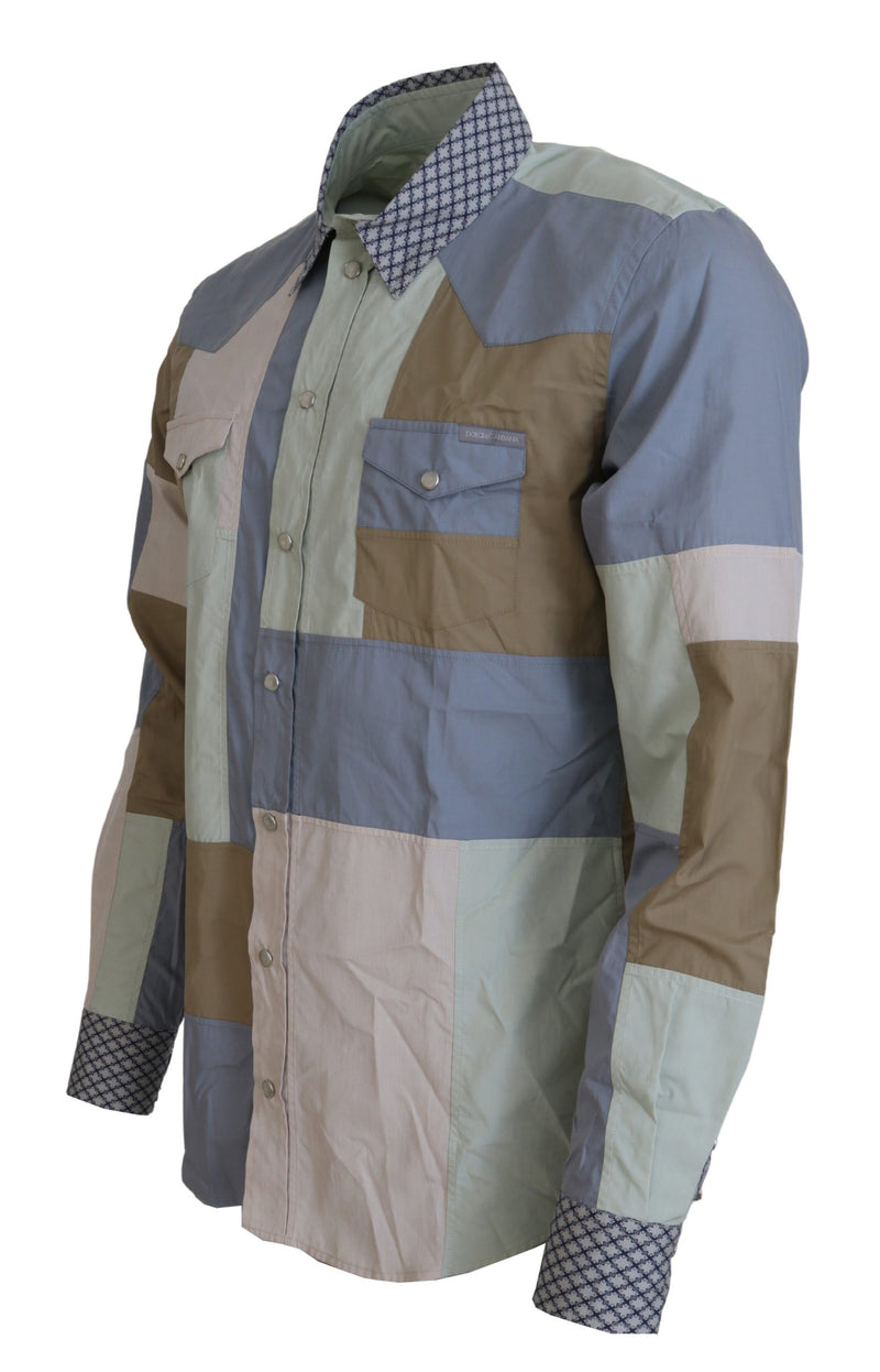 Camisa slim de algodão multicolorida em patchwork Dolce & Gabbana