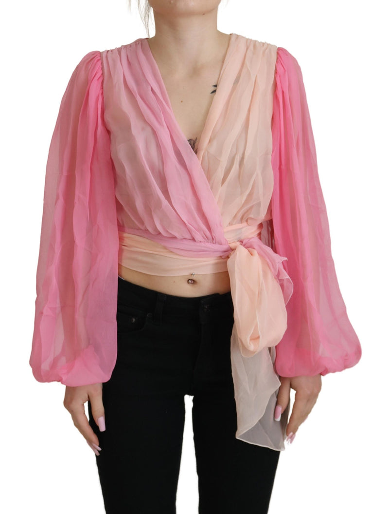 Blusa rosa de seda transpassada de manga longa Dolce & Gabbana