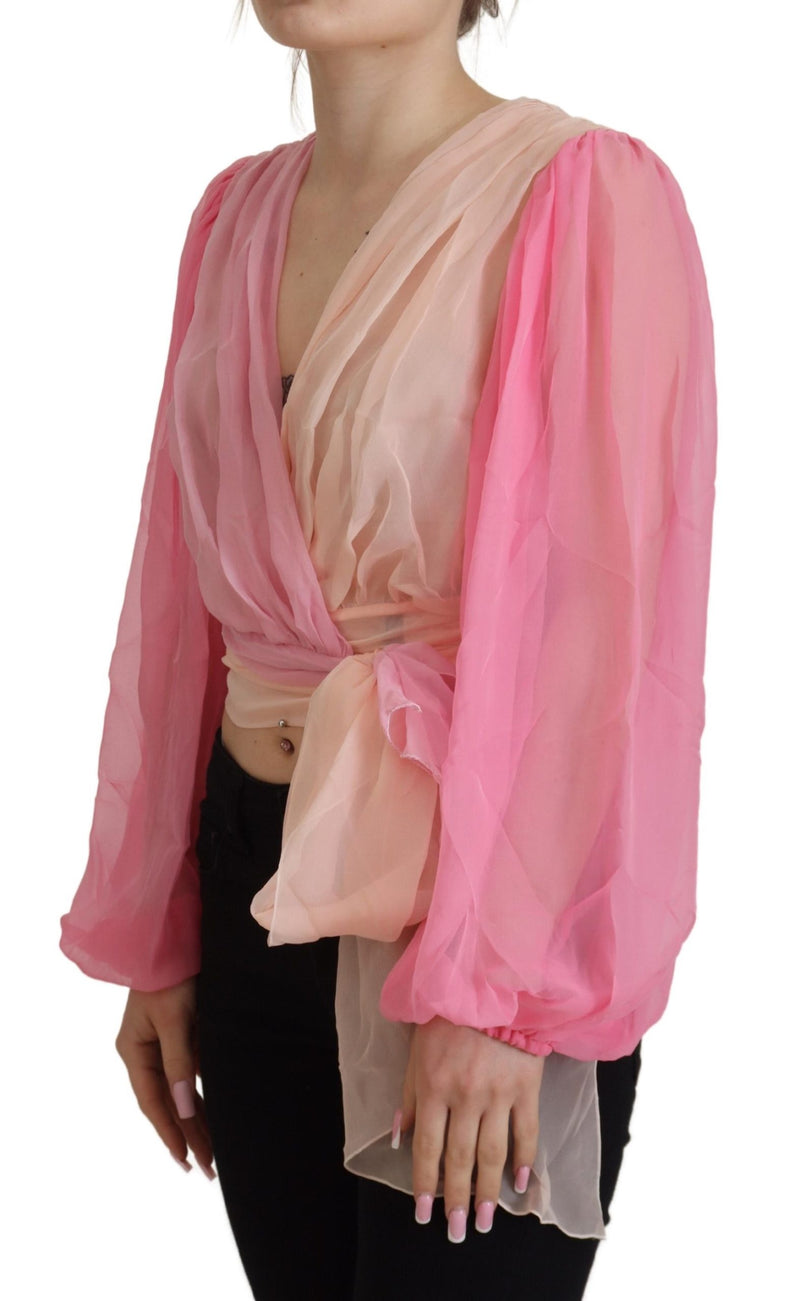 Blusa rosa de seda transpassada de manga longa Dolce & Gabbana