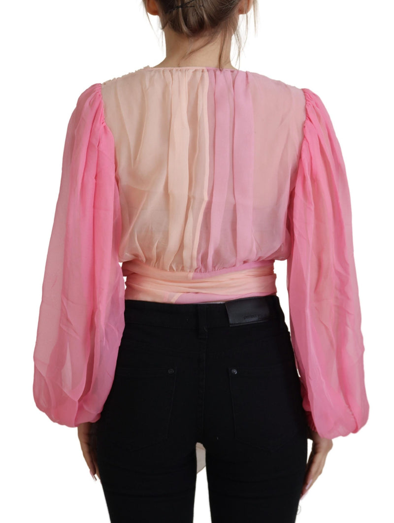 Blusa rosa de seda transpassada de manga longa Dolce & Gabbana