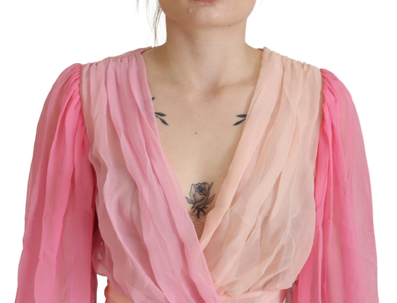 Blusa rosa de seda transpassada de manga longa Dolce & Gabbana