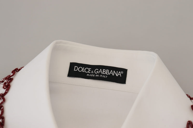 Dolce & Gabbana Top bianco in pizzo con maniche lunghe e colletto arricciato