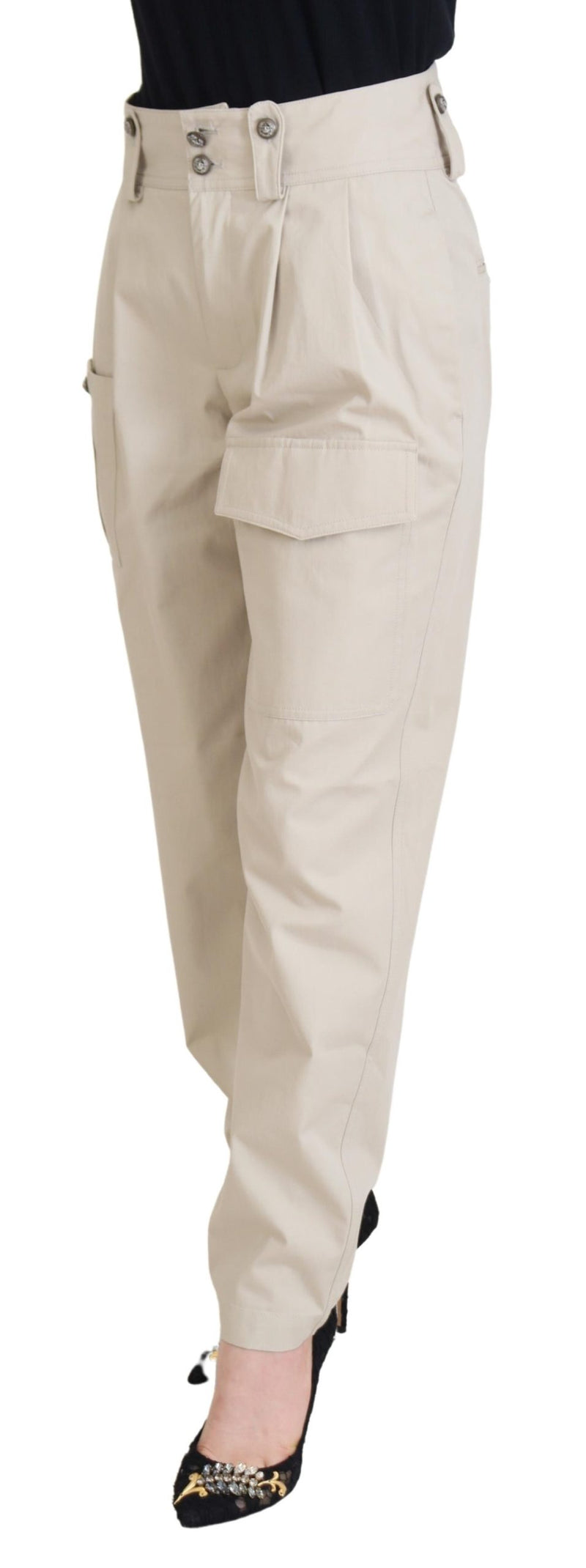 Calça feminina Dolce & Gabbana bege de cintura alta