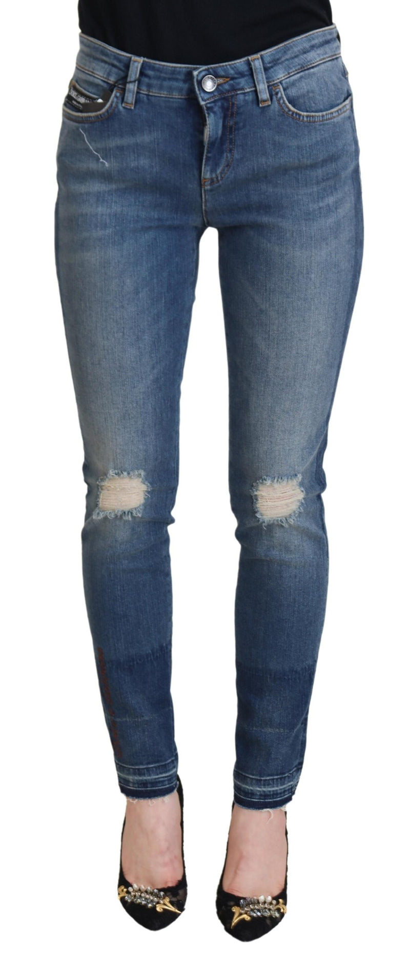 Dolce & Gabbana Jeans in denim di cotone blu slavato e strappato