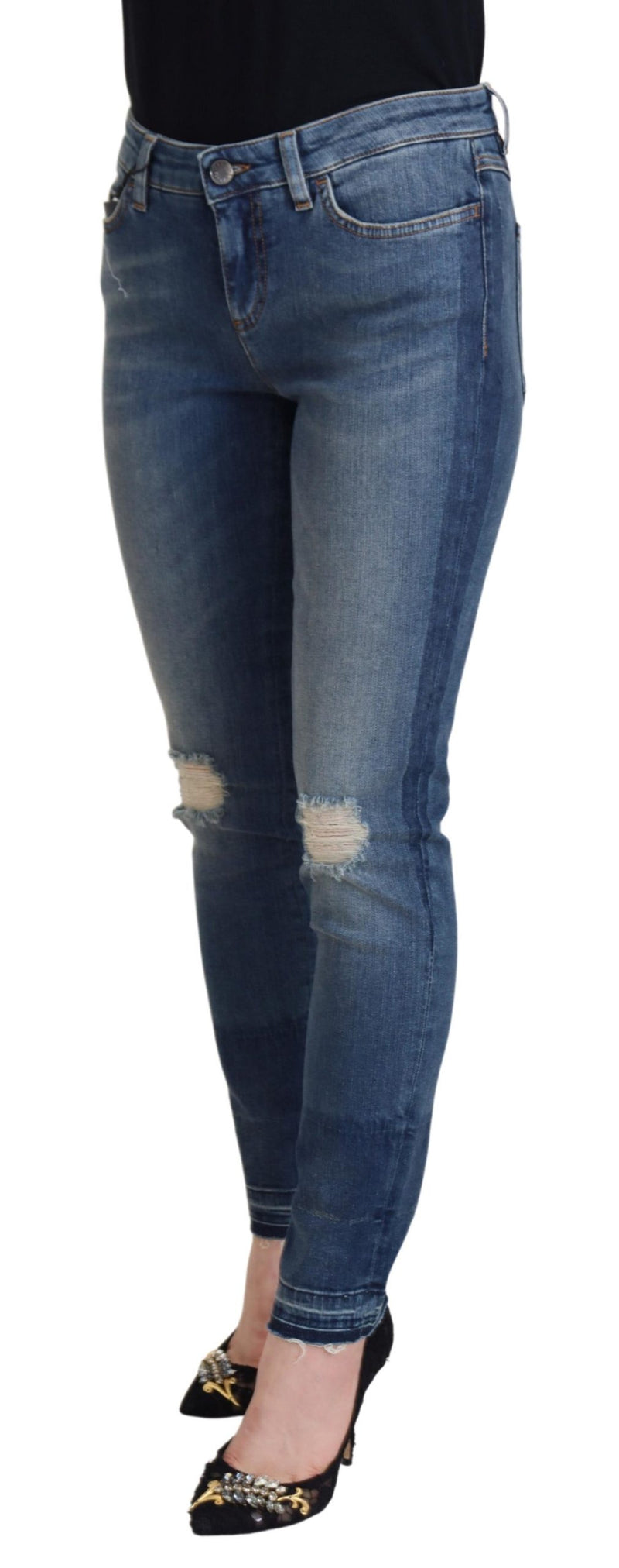 Dolce & Gabbana Jeans in denim di cotone blu slavato e strappato