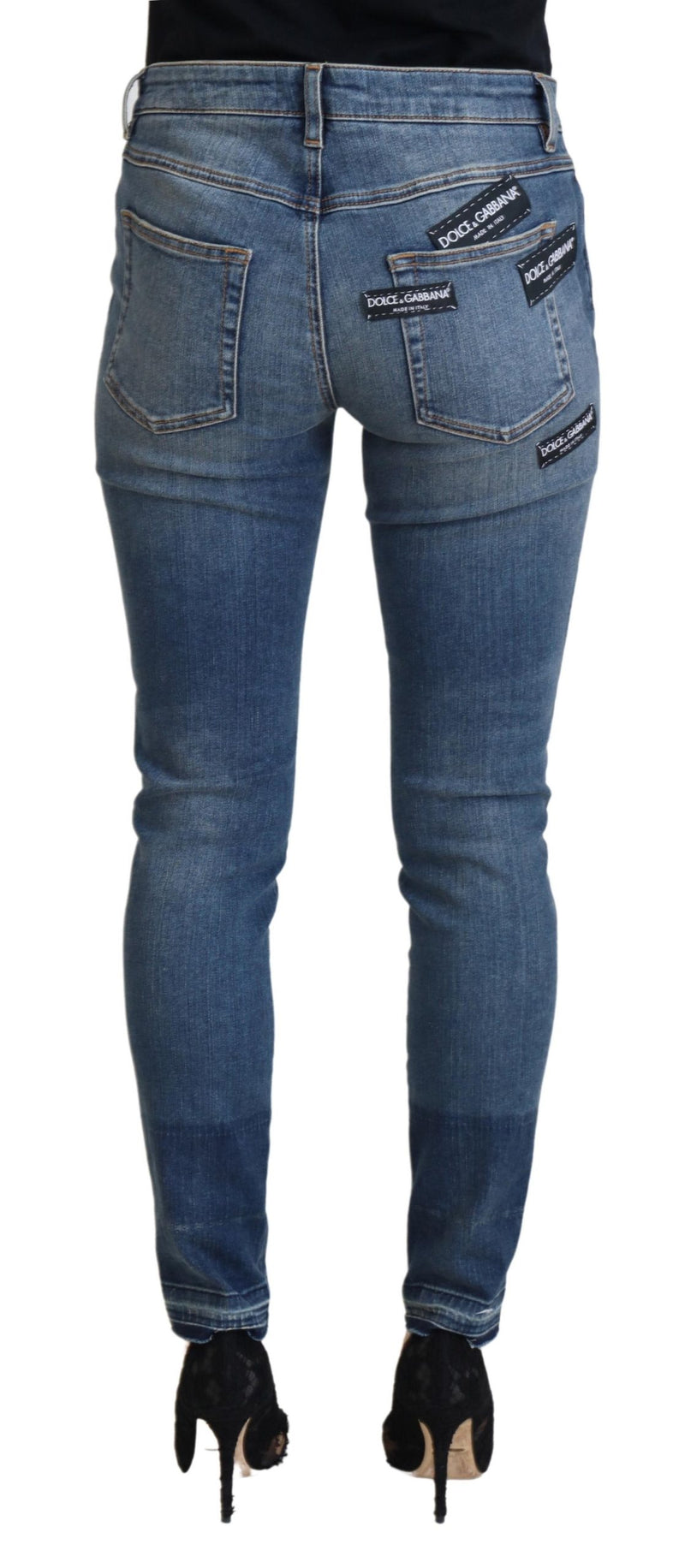 Dolce & Gabbana Jeans in denim di cotone blu slavato e strappato