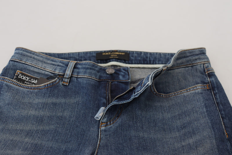 Dolce & Gabbana Jeans in denim di cotone blu slavato e strappato