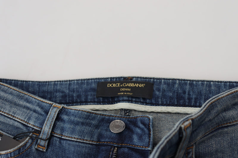 Dolce & Gabbana Jeans in denim di cotone blu slavato e strappato