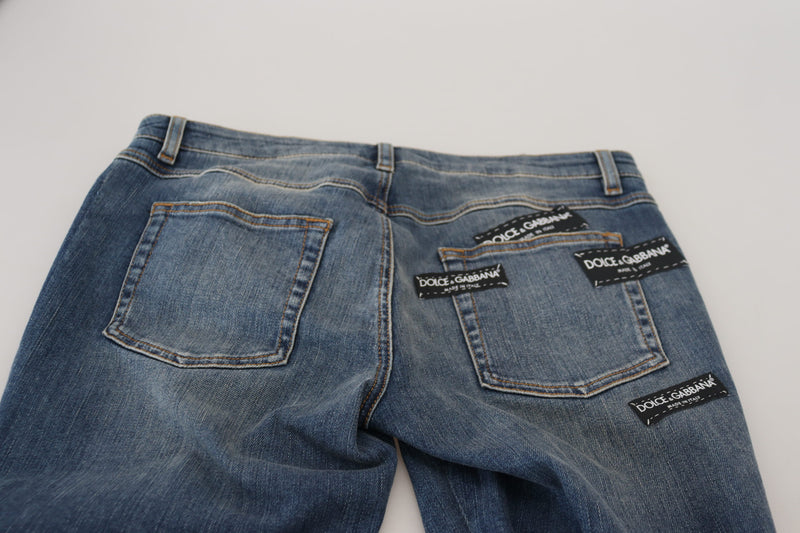 Dolce & Gabbana Jeans in denim di cotone blu slavato e strappato