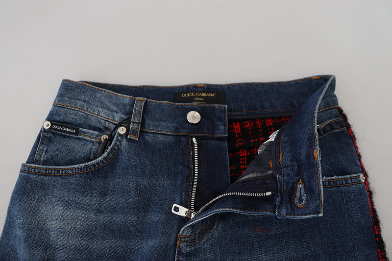 Jeans skinny em denim azul com detalhe xadrez na parte de trás Dolce & Gabbana