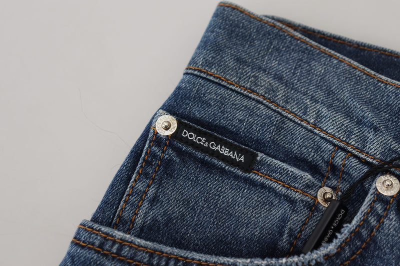 Jeans skinny em denim azul com detalhe xadrez na parte de trás Dolce & Gabbana