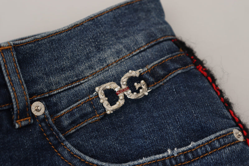 Jeans skinny em denim azul com detalhe xadrez na parte de trás Dolce & Gabbana