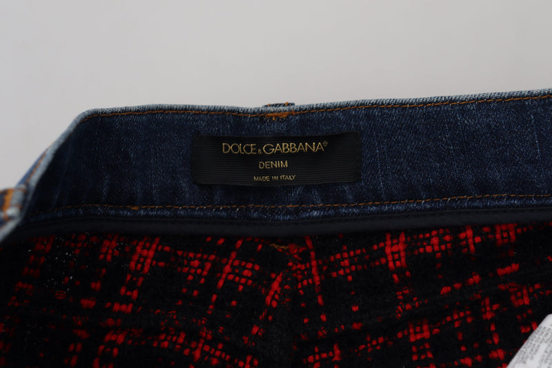 Jeans skinny em denim azul com detalhe xadrez na parte de trás Dolce & Gabbana