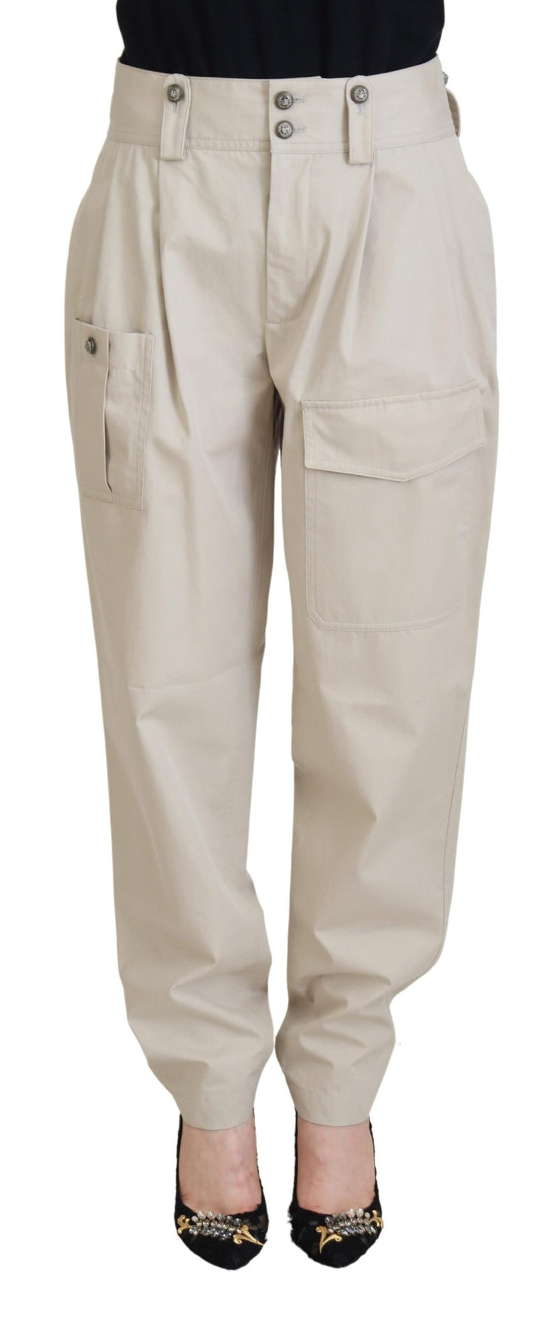 Calça cargo feminina de algodão bege Dolce & Gabbana