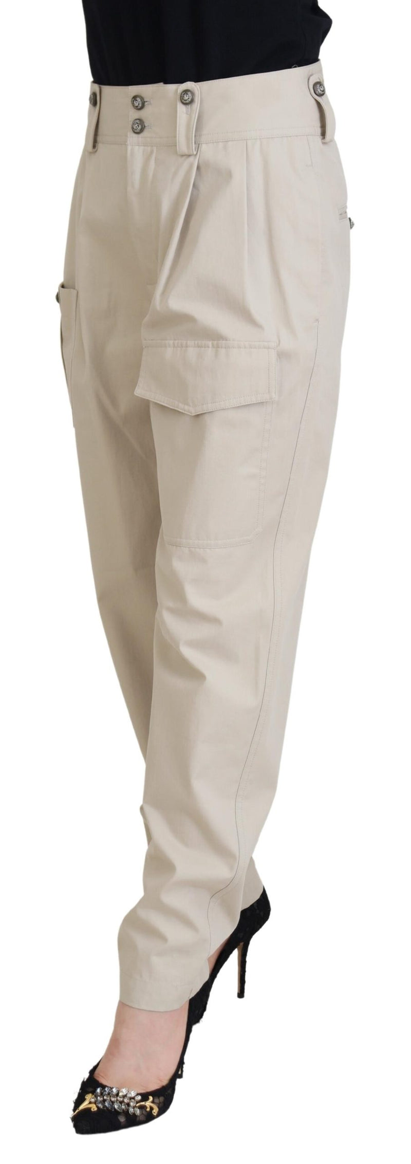 Calça cargo feminina de algodão bege Dolce & Gabbana