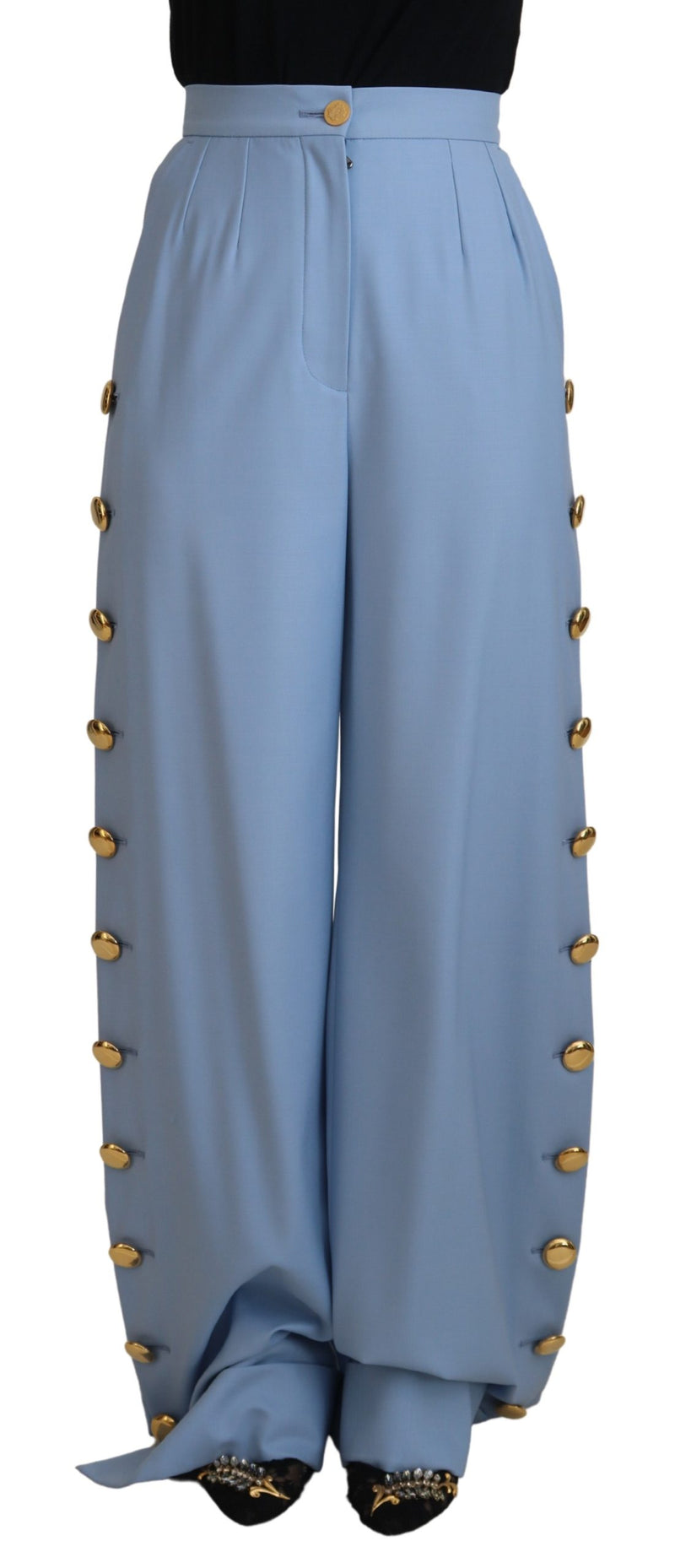 Calça de perna ampla azul-clara com botões Dolce & Gabbana
