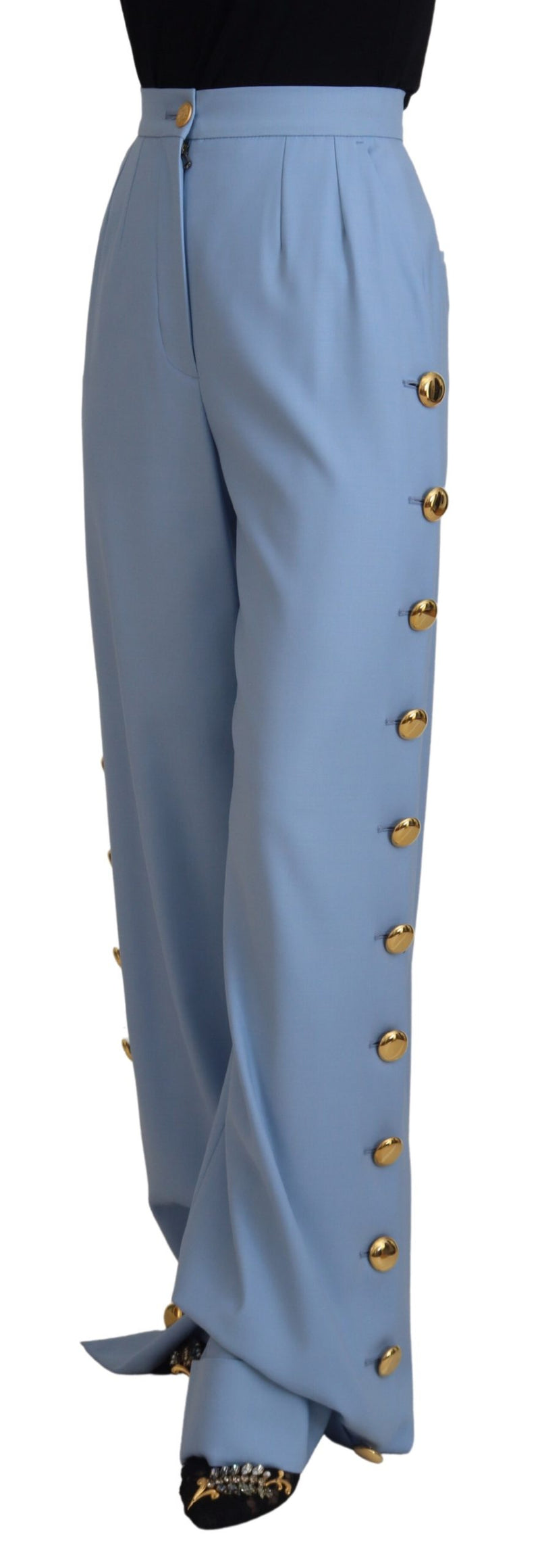 Calça de perna ampla azul-clara com botões Dolce & Gabbana