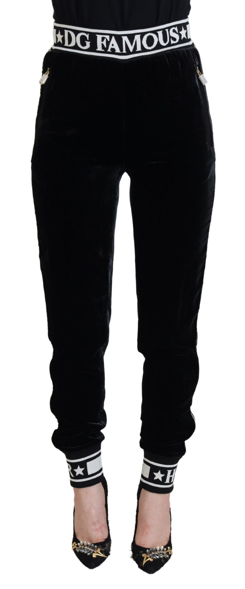 Pantaloni in velluto nero con logo DG Dolce & Gabbana