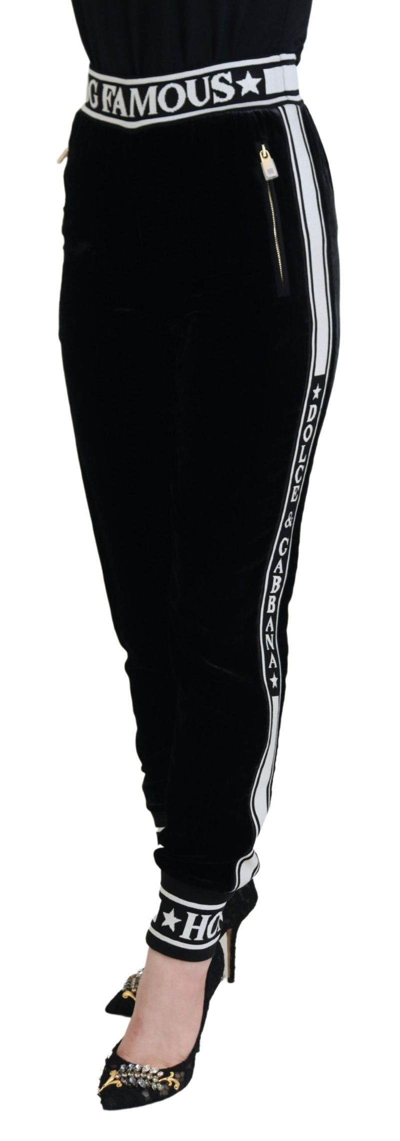 Pantaloni in velluto nero con logo DG Dolce & Gabbana