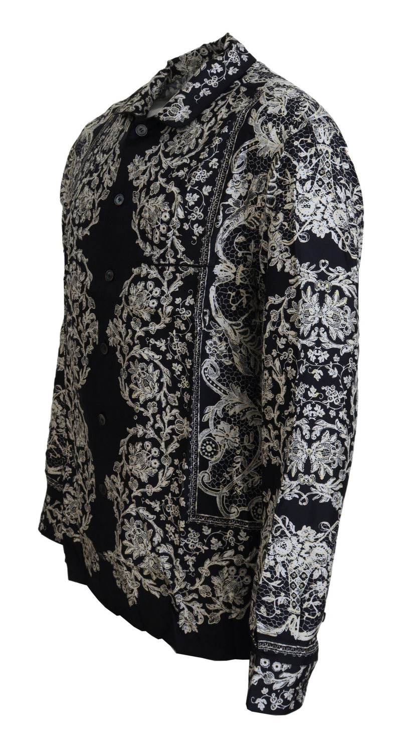 Chemise décontractée en satin de soie bleu à motif floral baroque Dolce & Gabbana