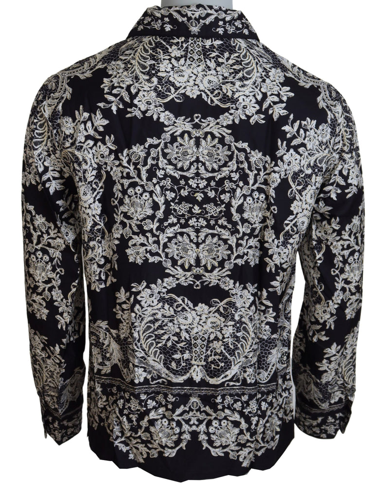 Chemise décontractée en satin de soie bleu à motif floral baroque Dolce & Gabbana