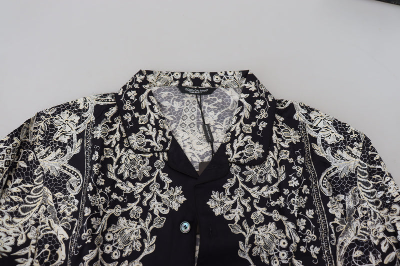 Chemise décontractée en satin de soie bleu à motif floral baroque Dolce & Gabbana