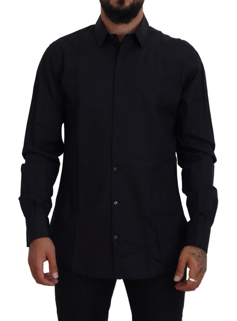 Camicia elegante slim fit da uomo in cotone nero e oro Dolce & Gabbana