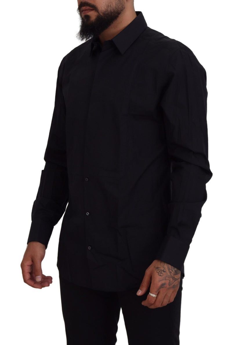 Camicia elegante slim fit da uomo in cotone nero e oro Dolce & Gabbana