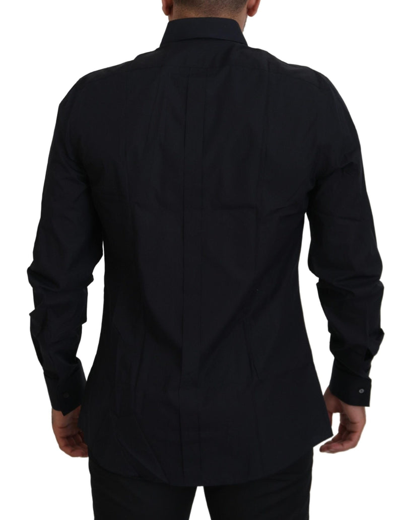 Camicia elegante slim fit da uomo in cotone nero e oro Dolce & Gabbana